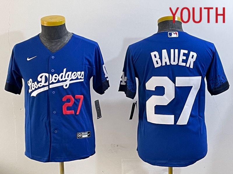 Youth Los Angeles Dodgers #27 Bauer Blue City Edition Nike 2024 MLB Jersey style 11201->youth mlb jersey->Youth Jersey